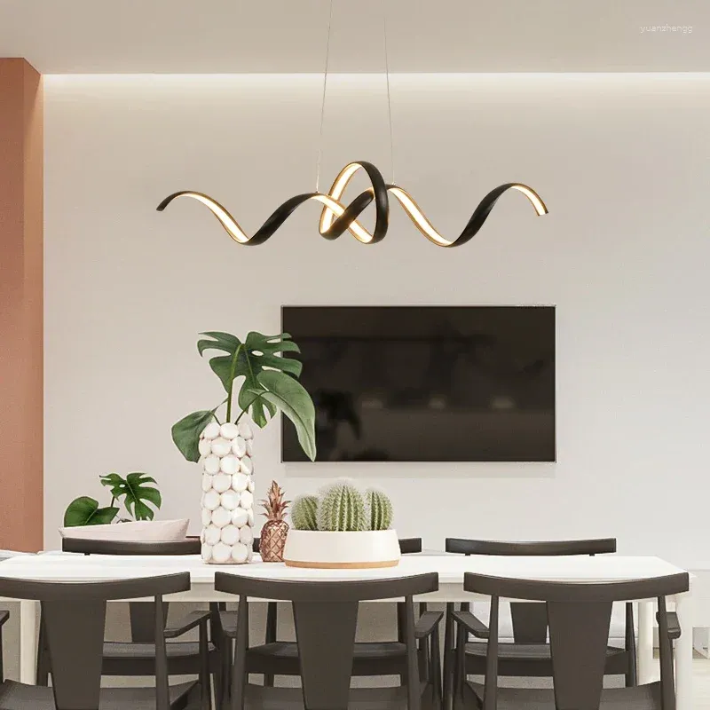Lustres modernos de alumínio em forma de gravata LED teto para mesa de jantar ilha de cozinha sala de estar decoração de iluminação interior lâmpada pendurada