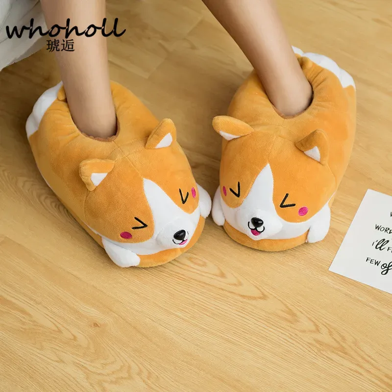 Boots Homen Slippers Female Winter Plush Corgi Slippers Warm Women Floor Indoor Shoes Cute Funny Adult Slippers Flat Zapatillas Woman