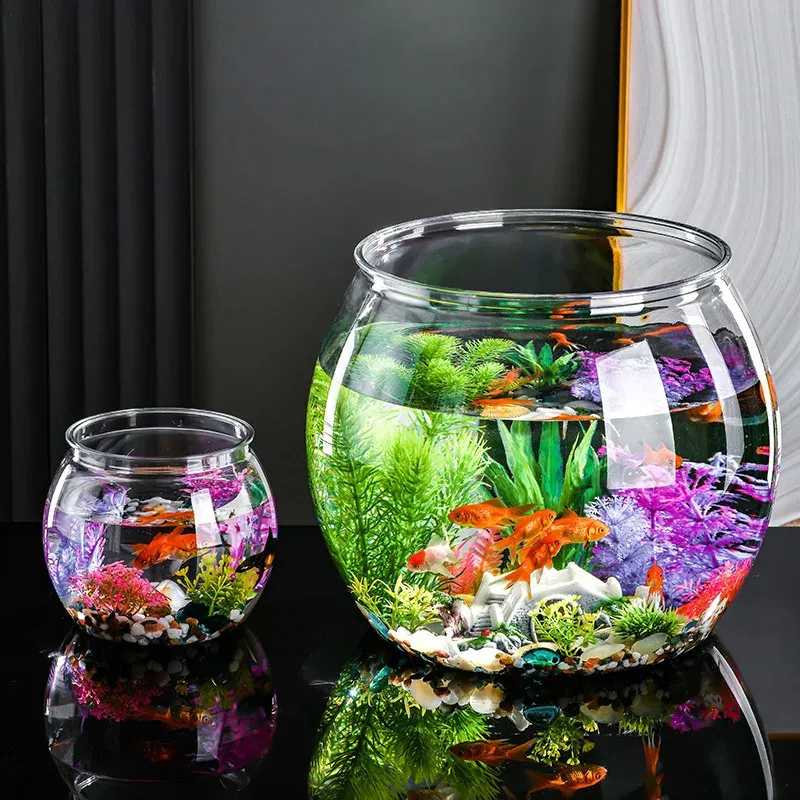 Plastic Transparent Fish Tank Aquariums Goldfish Bowl Round Impact Broken-resistant Office Table Hall Viewing Turtle Fish Tank 240314