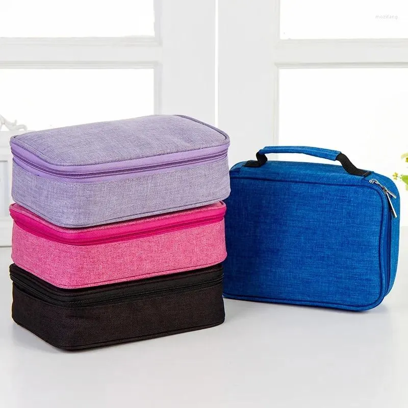 Sacs de rangement Crayon de couleur Croquis Pen Sac Solide Couleur Simple Grande capacité Papeterie Cosmétique Boîte 72 trous 4 couches