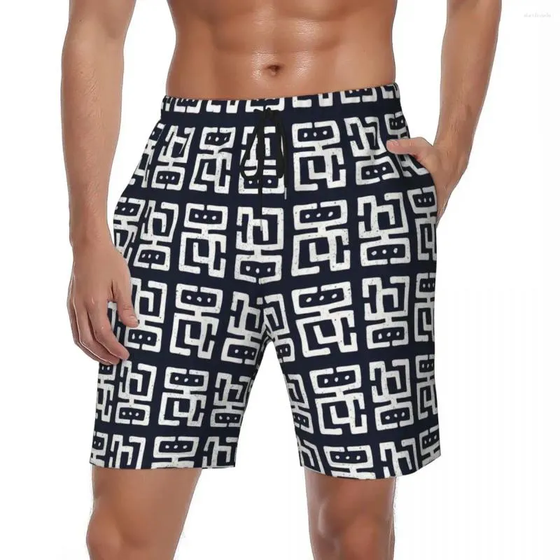 Shorts masculinos Homens Board Tribal Imprimir Hawaii Swim Trunks Preto e Branco Rápido Seco Esportes Fitness Qualidade Grande Tamanho Praia Calças Curtas