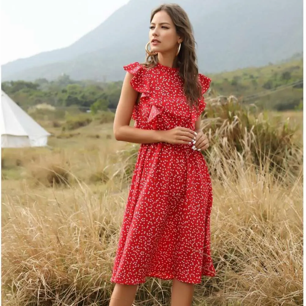 Jurk zomer nieuwe dames polkadot chiffon los en veelzijdig middenlengte