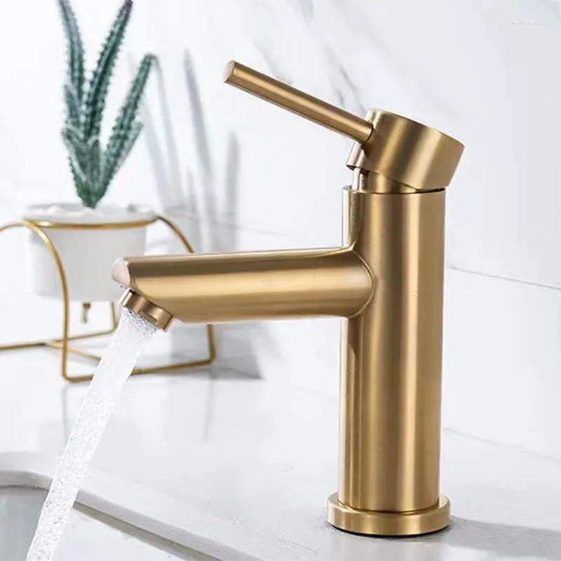 Bathroom Sink Faucets Luxury Golden Stainless Steel Mixer Faucet Deck Mounted Cold Water Vessel Tap