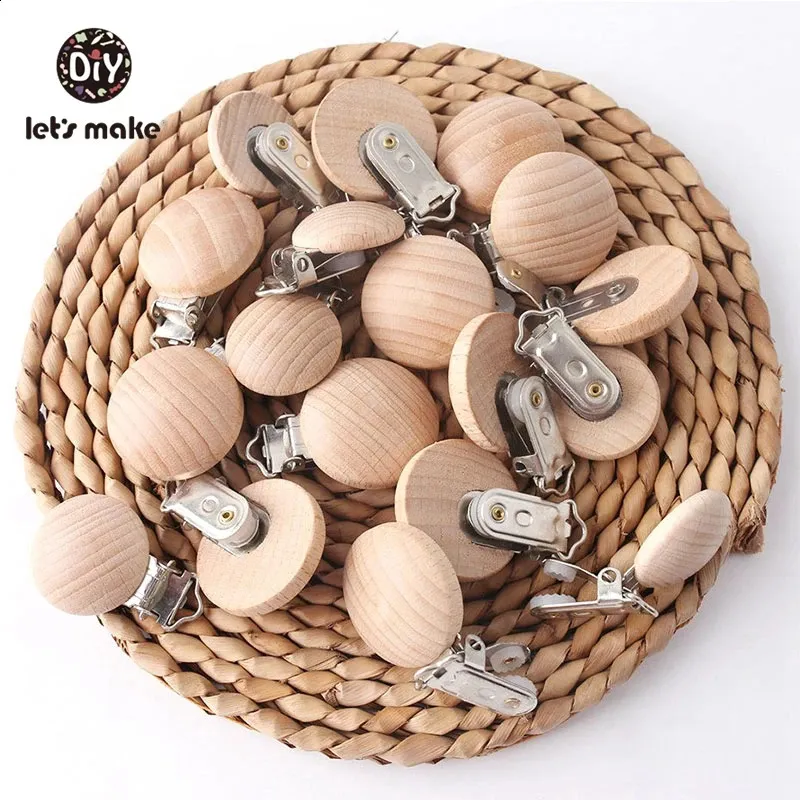 Faisons 20pcs clip de sucette faisant un clip de sucette en bois accessoires d'allaitement bricolage chaînes de clip factice en bois bébé anneau de dentition 29 * 45mm 240308