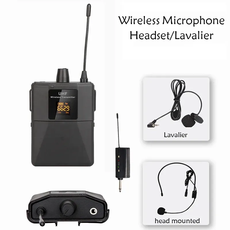 Microphones Microphone casque sans fil UHF avec émetteur récepteur LED émetteur Bodypack à affichage numérique pour l'enseignement des performances en direct