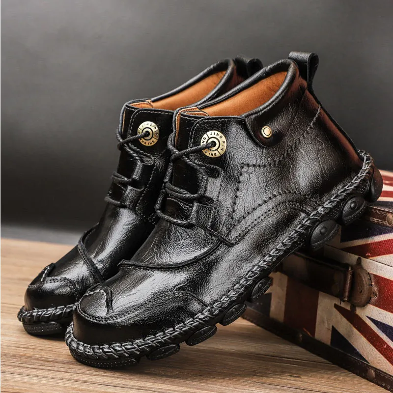 Men's Casual Shoes Breathable Men Male Comfortable Outdoor Walking Genuine Leather Shoes Classic Sneakers Trekking Footwear Big Size 38-48