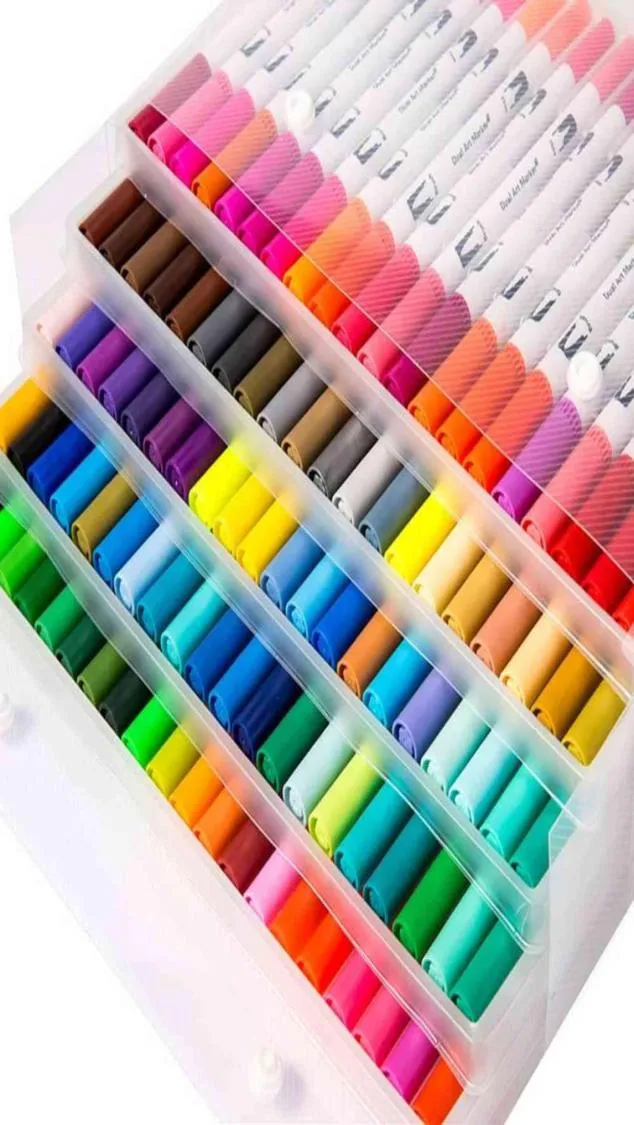 Dual Tips 100 kleuren Fijne borstel Marker-gebaseerde inkt Aquarel Penseel Schets Art Marker Pen voor Manga Tekening Schoolbenodigdheden 2117652484