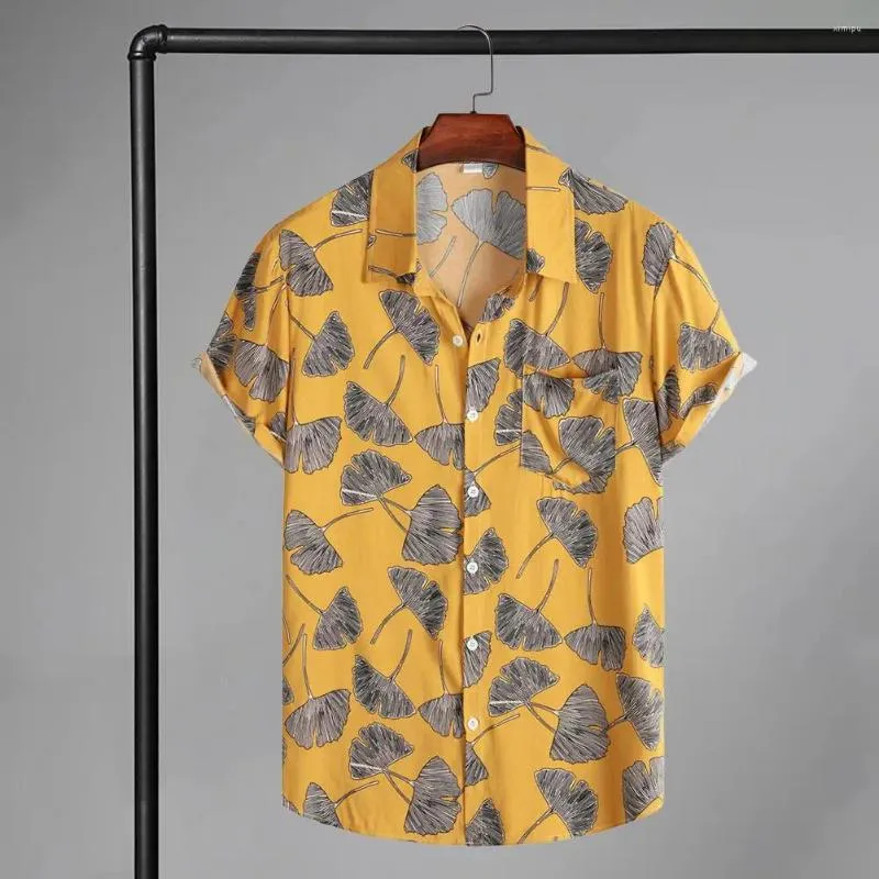 Men's Casual Shirts Men Summer Beach Shirt Floral Print Lapel Loose Soft Single-breasted Short Sleeves Hawaiian Vacation Top