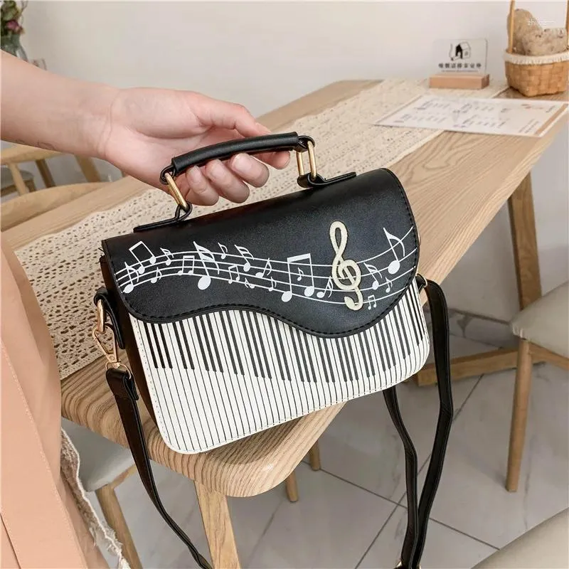 Shoulder Bags Embroidered Piano Keys Square Tote Bag 2024 High Quality Pu Leather Women's Designer Handbag Small Messenger