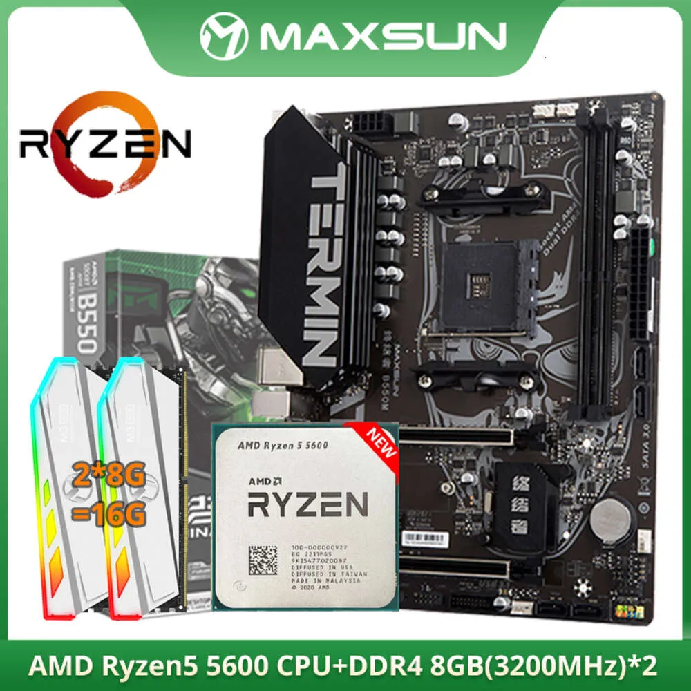 MAXSUN Originale AMD B550M con Ryzen 5 5600 CPU Set di schede madri DDR4 RGB RAM a doppio canale 8 GBx2 3200 MHz M.2 per Computador