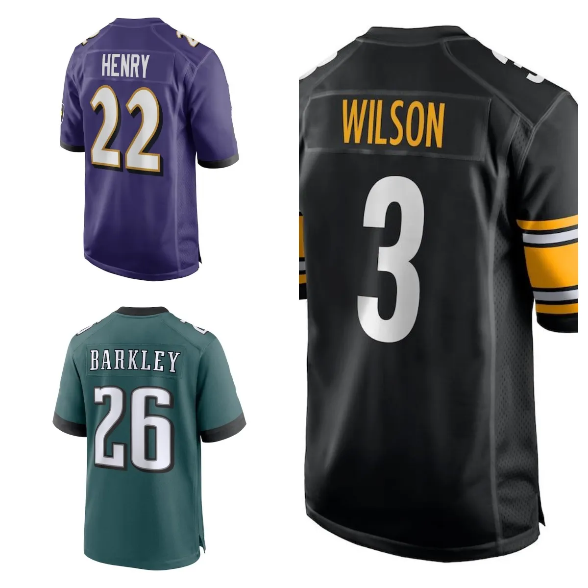 2024 Trikot New Move Phi Saquon Barkley 26 Bal Derrick Henry 22 Pits Russell Wilson 3 Teamtrikots genäht, Herrengröße S-XXXL