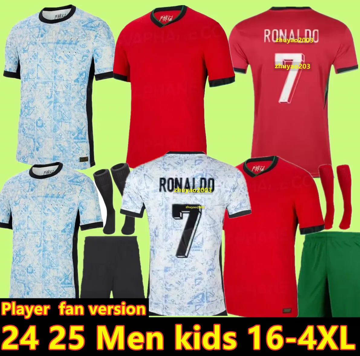 S-4XL Fans Player Player Soccer Jerseys Ronaldo 2024 Home Away 24 25 Cr7 Men Football Shiirt Kids Portugal Bruno Fernandes Joao Felix Ruben Rafa Leao