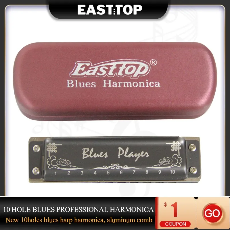 Strumenti EASTTOP PR020AL Aggiornamento 10 fori Blues Harp Armonica professionale con custodia Armonica per principianti Adulti Bambini