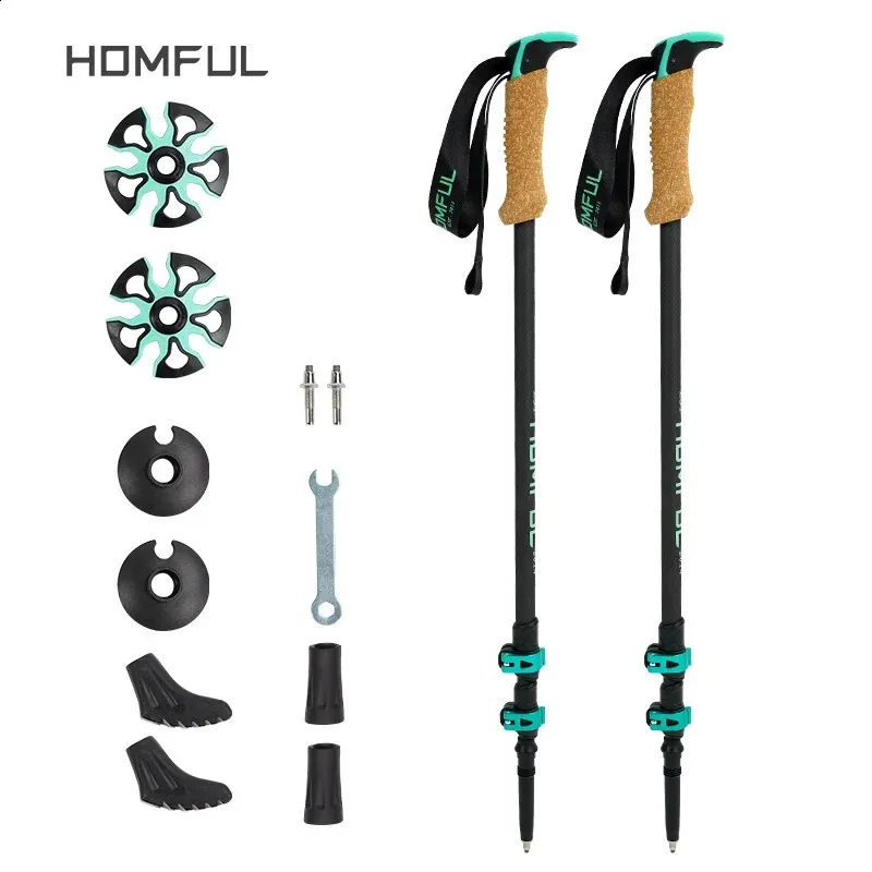 Homful trekking direkleri 195G/PC karbon fiber katlanabilir teleskopik çubuklar hafif yürüyüş yürüyüş çubuğu tırmanma çubuğu 240306