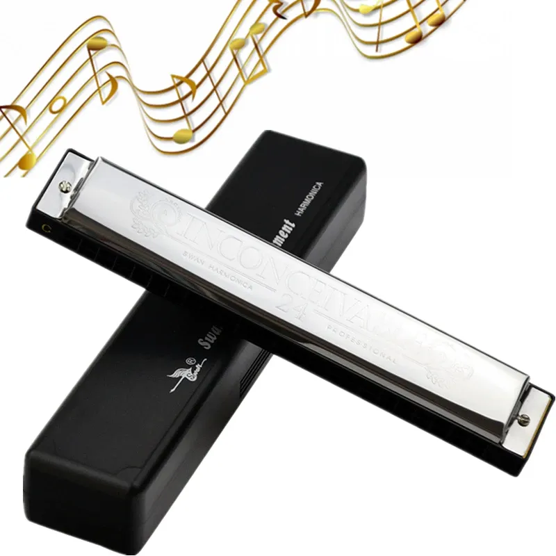 Instrumente 24 Löcher Tonart C-Ton Tremolo Mundharmonika Edelstahl Harfe Mundharmonika Musikalische Holzblasinstrumente Ideal für Musikliebhaber
