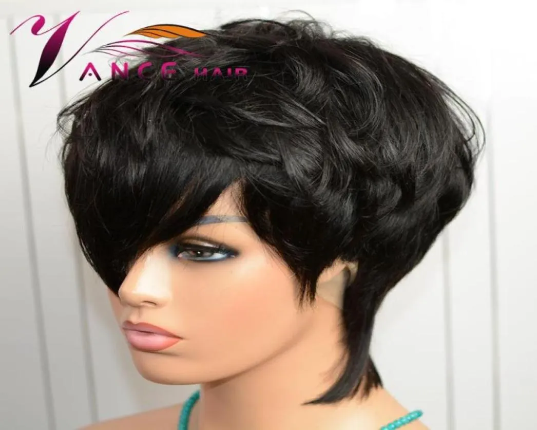 vancehairフルマシンWIG 150密度短い人間の髪のピクシーカットレイヤードウィグ23065616753980