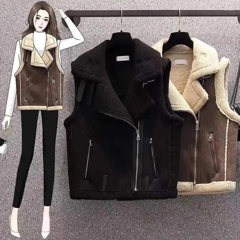 Gilet da donna Giacca senza maniche Donna Gilet in pelle PU Cappotto Donna 2024 Autunno Inverno Gilet moto Tuta sportiva allentata Romanzo Top