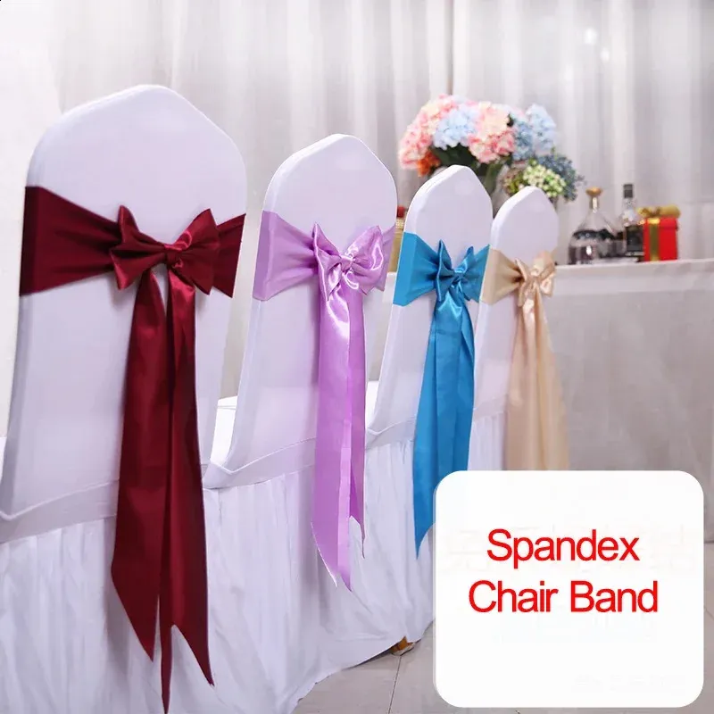25 stks Satijn Spandex Stoel Cover Band Linten Tie Backs voor Party Banket Decor Bruiloft Decoratie Knoop Boog Sjerpen 240307