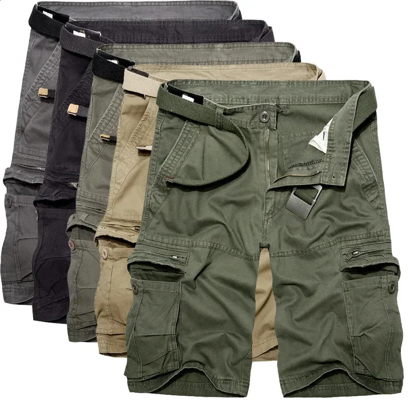 Mens Military Cargo Shorts Summer army green Cotton Shorts men Loose Multi-Pocket Shorts Homme Casual Bermuda Trousers 40 240312