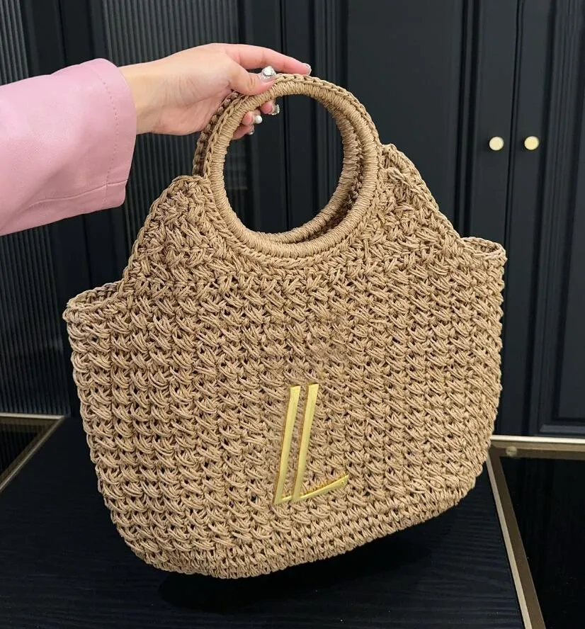 24ss tote Woven with Lafite grass Metal letter Designer Icare Large Gaby Totes Maxi Beach Bags Handbags Shopping Bag high quality