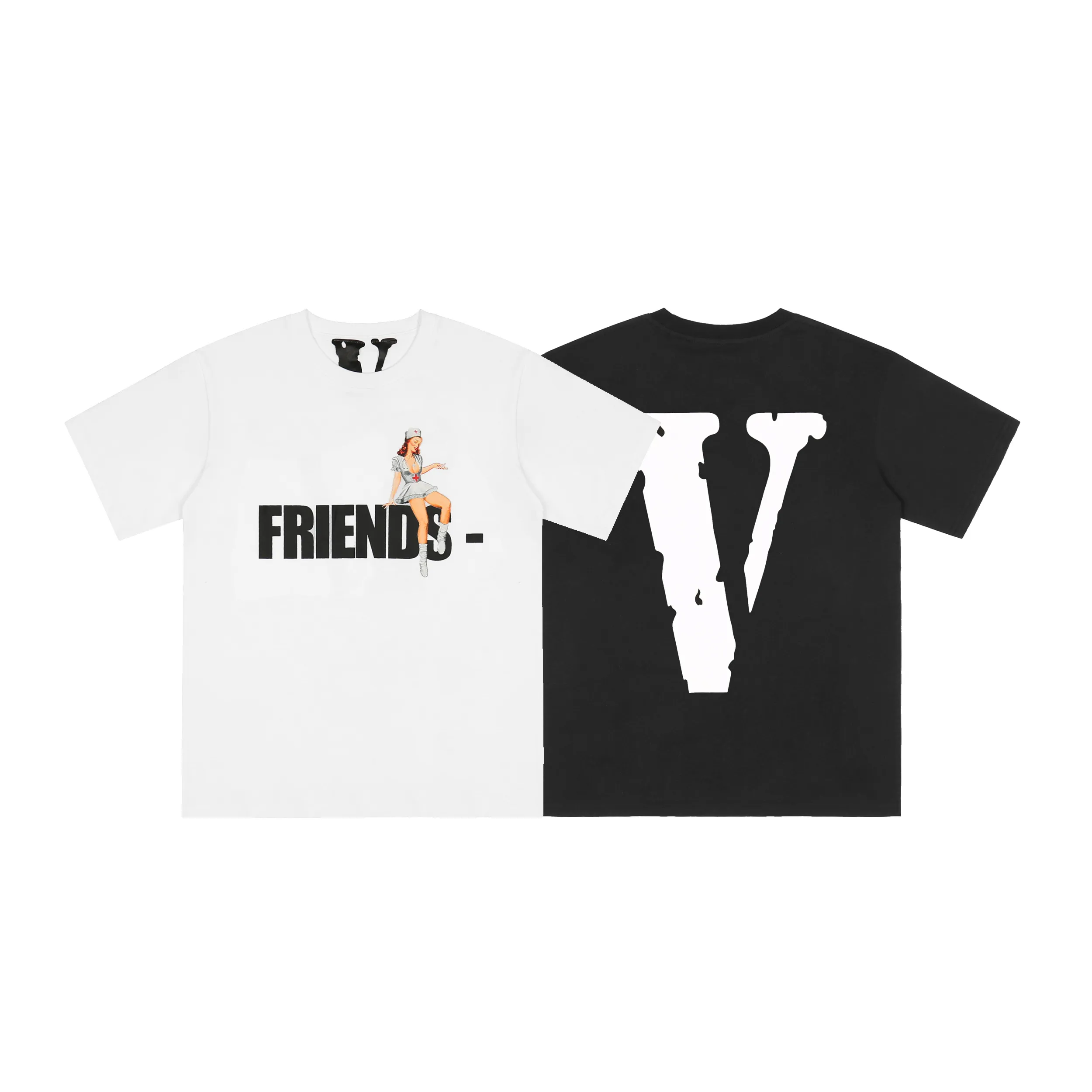 Vlone Tshirt Big V T-shirt Herr / kvinnors par Casual modetrend High Street Loose Hip-Hop100% Cotton Printed Round Neck Shirt US Size S-XL 6150