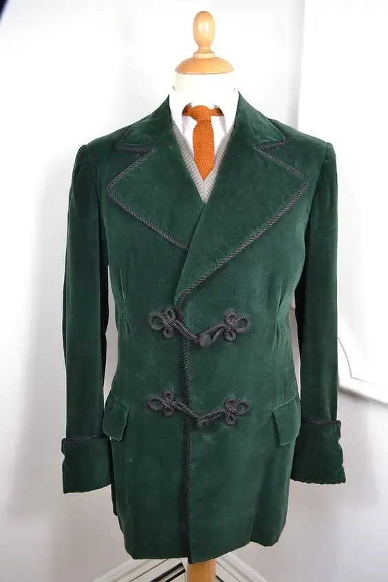 Jackets 2023 Latest Coat Pant Design Green Velvet Men Suit Smoking Jacket Slim Fit Tuxedo Custom Blazer Groom Prom Suits Terno Masculino
