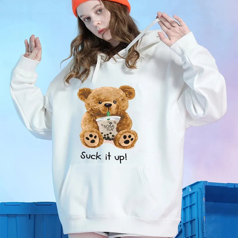 Kobiety Animal Bear Blobocie Autumnwinter Koreańska moda Vintage Longsleeved Owwony pullover swobodna bluza 240307