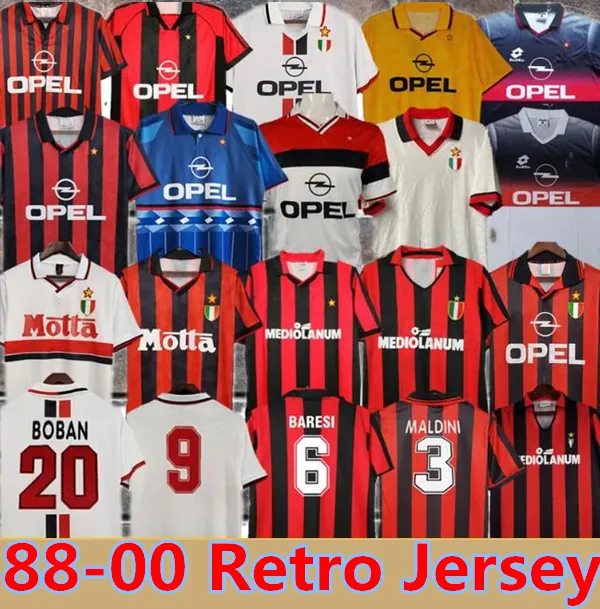 Camisas retrô home Gullit JERSEYS DE FUTEBOL Maldini Van Basten KAKA Inzaghi Rivaldo SHEVCHENKO Baresi Nesta Seedorf Milan 88 89 90 91 92 93 94 95 96 97 98 99 00 1995