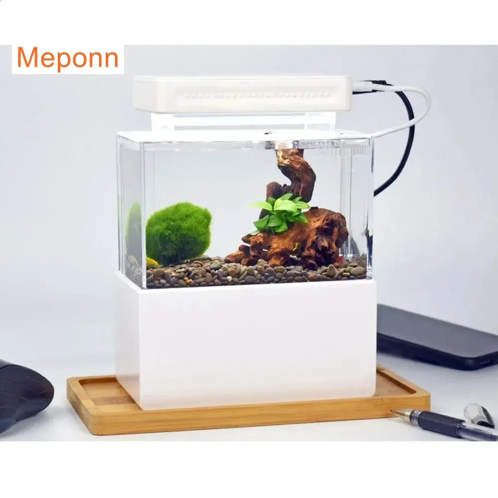 Mini Aquarium Starter Kit Desktop Betta Fish Tank with Filter