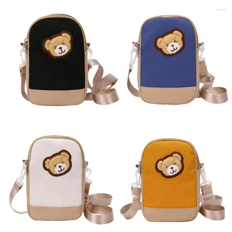 Bag Cartoon Bear Embroidery Shoulder Nylon Women's Shopping Crossbody Phone With Adjustable Strap