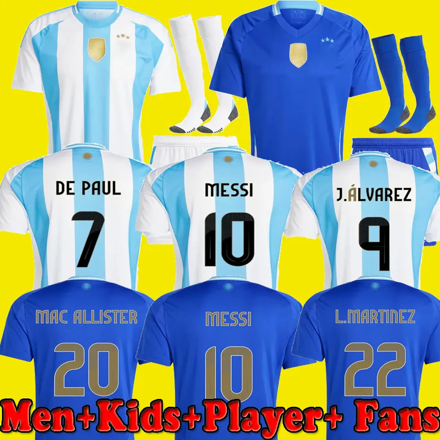 Storlek 3XL 2024 Soccer Jerseys fan Player 2025 Enzo Alvarez Di Maria Messis Kids Kit Men Football Shirt Maradona Martinez 24 25 Argentinas Dybala de Paul J.Alvarez