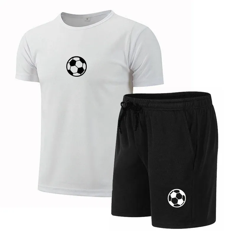 Été hommes Fitness mode Football vêtements de sport costume séchage rapide sport à manches courtes t-shirt Shorts 2 pièces ensemble 240315