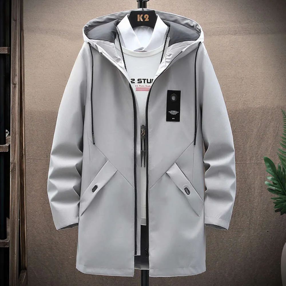 Windbreaker Mens Spring och Autumn New Mid Length Jacket Huven Casual Cortile Clothing