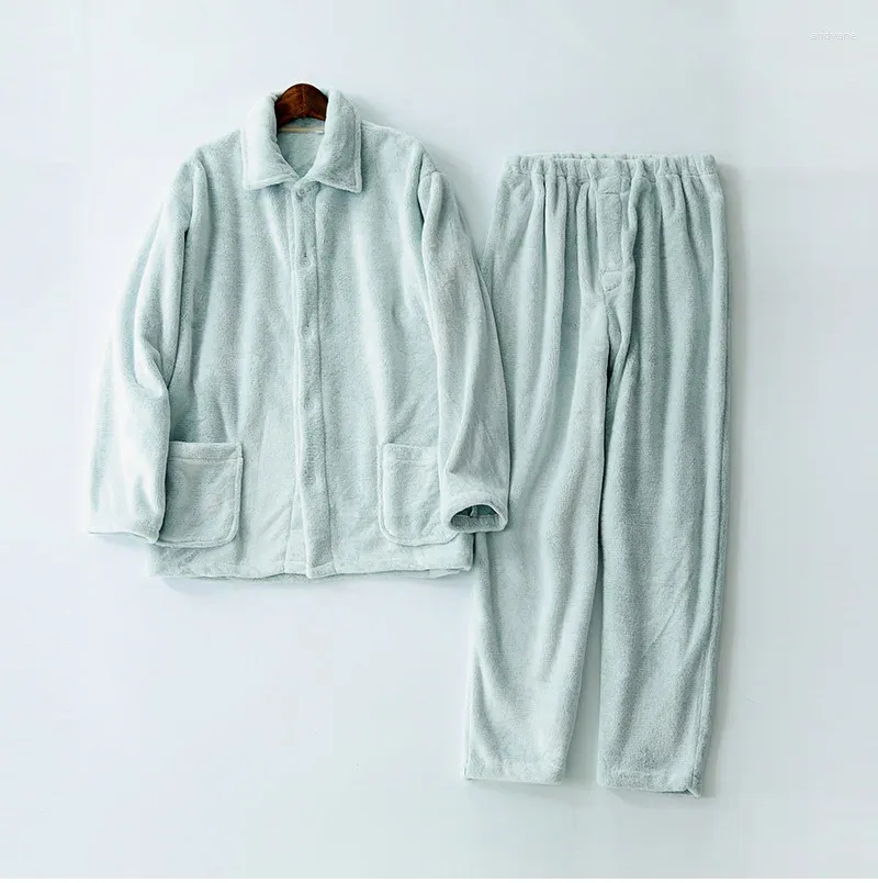 Pijamas masculinos Fdfklak flanela pijamas conjunto homens pijamas manga longa 2 peças quente outono inverno homem pijama cinza casa roupas