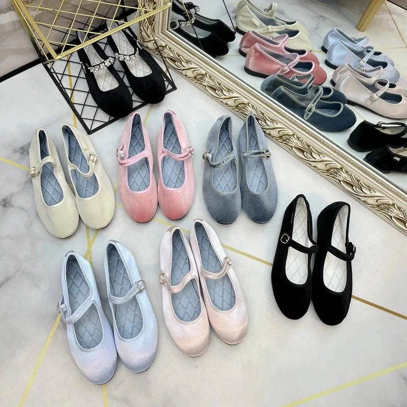 Casual Shoes Flats For Women 2024 Autumn Summer Korea Fashion Mary Jane Round Toe Women's Velvet Silk