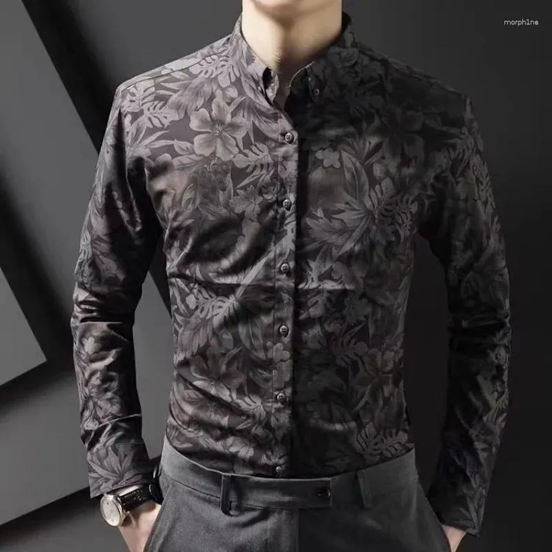 Chemises habillées pour hommes vêtements à manches longues haut masculin noir avec chemise imprimée et chemisier graphique coloré de haute qualité Vintage Normal
