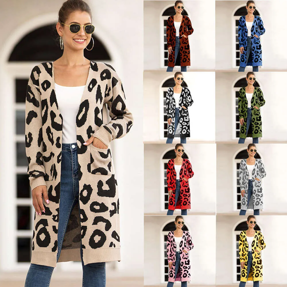 2024 EBEY Köp Leopardtryck stickad jacka Cardigan Women's tröja