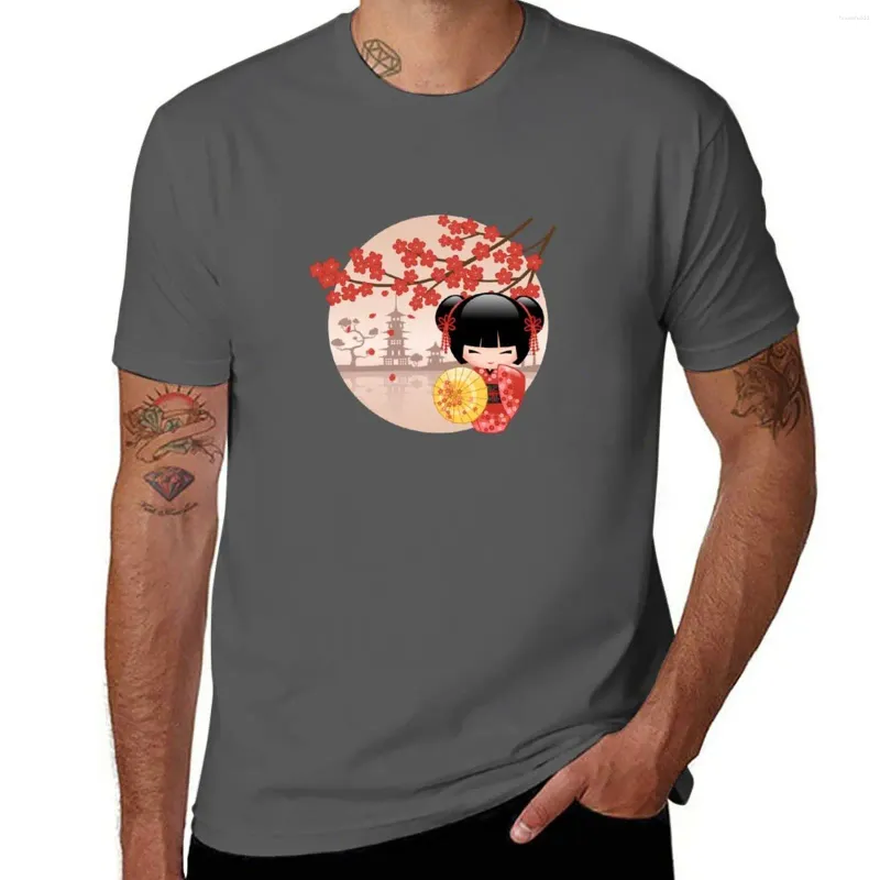 Canotte da uomo T-shirt rossa giapponese Sakura Kokeshi Doll V2 Abiti carini Anime per un ragazzo T-shirt da uomo