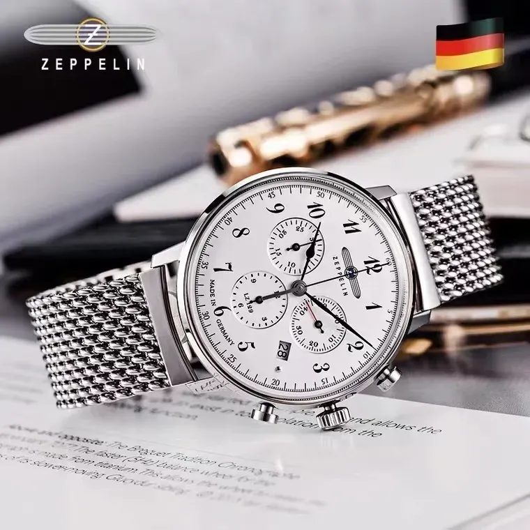 Montres-bracelets Zeppelin Montres Hommes Allemand Hommes Montre Chronographe Quartz Business Casual Bande En Acier Inoxydable Calendrier Étanche Date Pleine Fonction Saphir