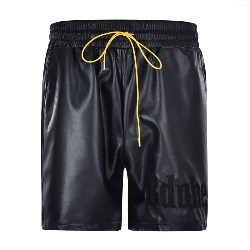 Shorts masculinos zíper de couro pu de calça curta de calça curta masculina atlética de algodão com bolsos