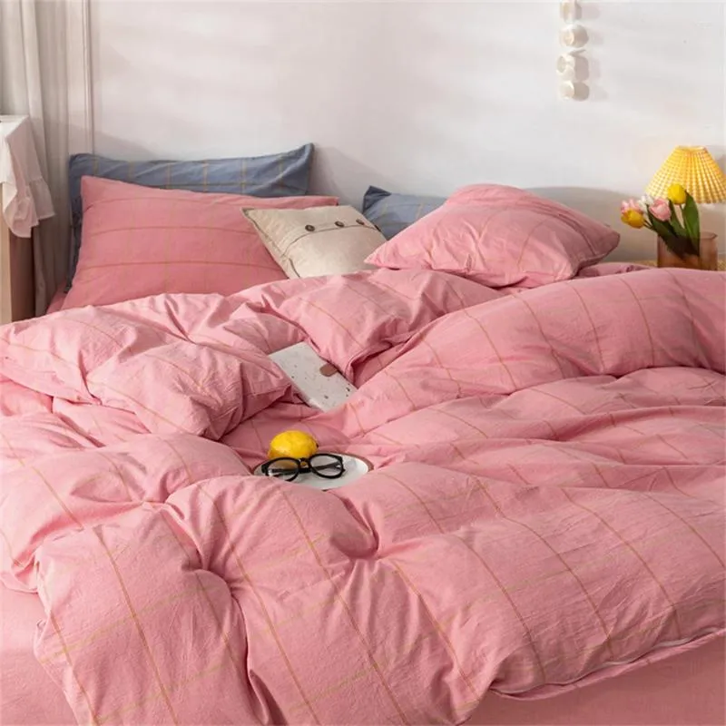 Conjuntos de cama Conjunto de algodão lavado com água para meninos meninas quarto capa de edredão fronha colcha quatro peças lençóis de cama