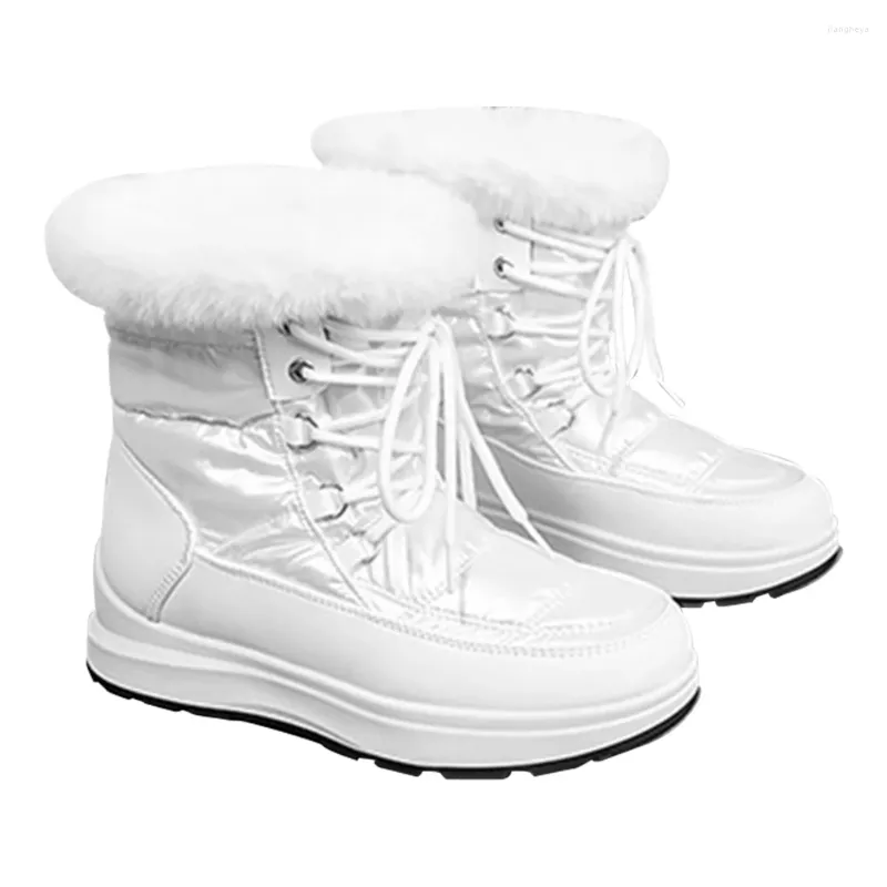 Chaussures de Fitness pour femme, bottes de neige chaudes, imperméables, à lacets, épaisses, plateforme en peluche, antidérapantes, confortables, hiver