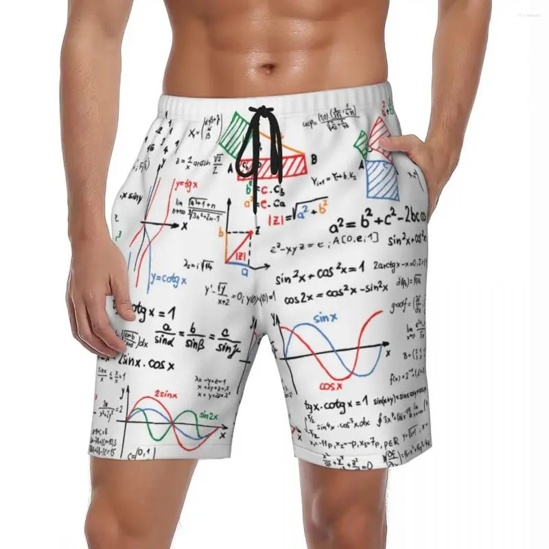 Short de bain pour hommes, maillot de bain, formules mathématiques, planche de chiffres, impression 3D, pantalon court amusant, sport, séchage rapide, tronc de plage