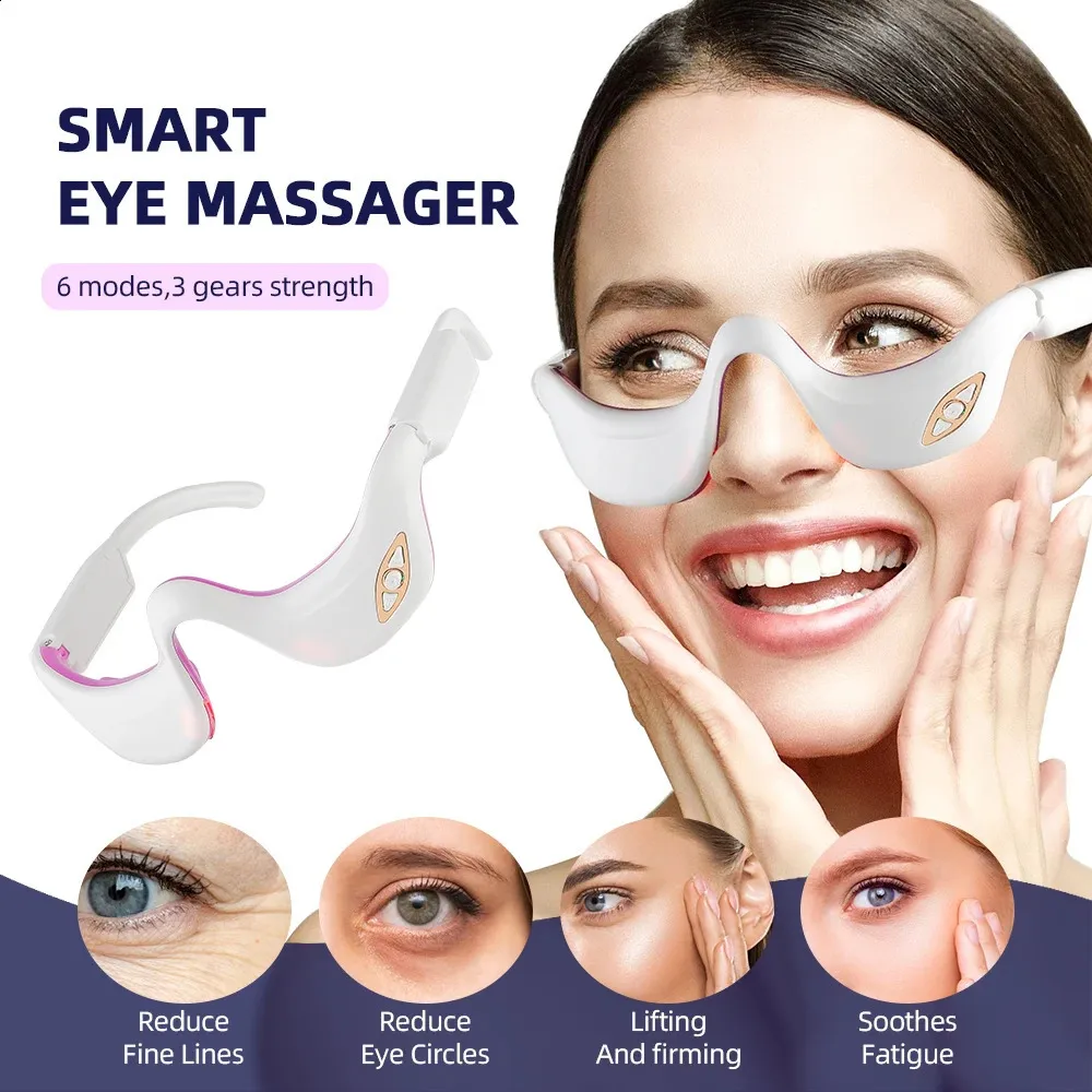 EMS Pulse Trillingen UnderEye Massager Verwarmd Verlicht Vermoeidheid Ogen Massage Bril Donkere Cirkel Zakken Vet Remover 240309