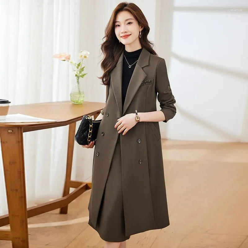 Costumes pour femmes Costume haut de gamme Trench-Coat Lady Tempérament Double boutonnage Slim Fit Long Outwear Printemps Automne Mode coréenne Blazers