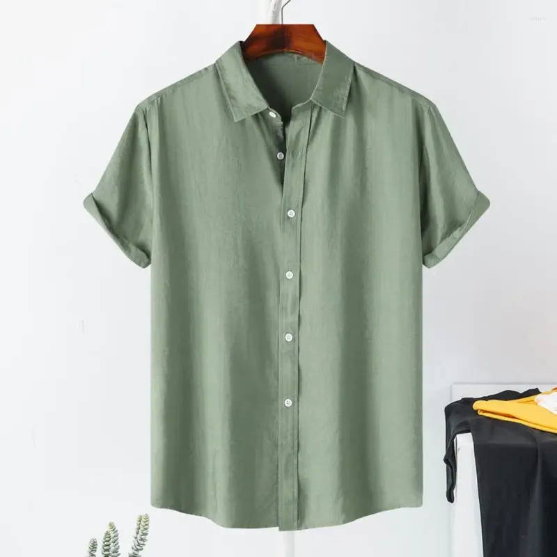 Camisas casuais masculinas camisa solta manga curta verão elegante gola de lapela com design sem costura elástico para confortável
