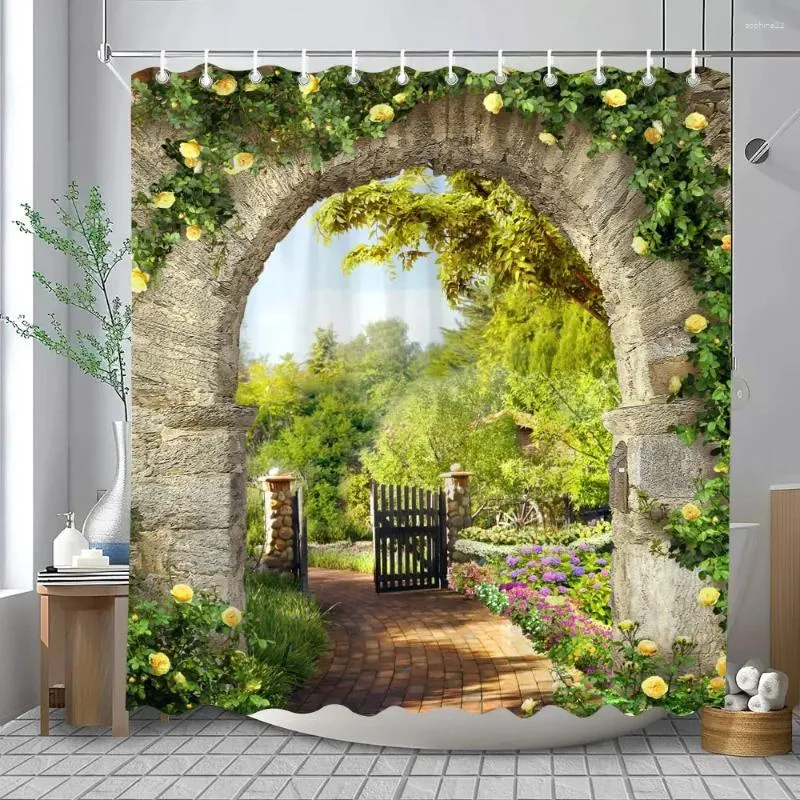 Rideaux de douche en plein air jardin paysage rideau Lapa vieille ville côtière méditerranéenne salle de bain décor