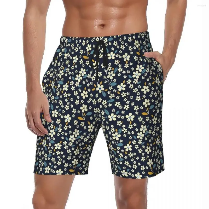 MENS SHORTS SPRING DITSY FLORAL BOARD Söt blommor tryck Sportsstrand Kort byxa Män