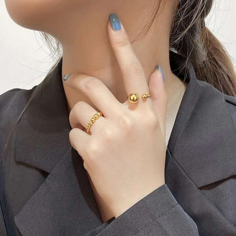 Кольца-кластеры, шарик из нержавеющей стали, регулируемое кольцо, эффектное золотое металлическое модное ювелирное изделие на палец Bague Acier, неоксидируемые аксессуары Smiple