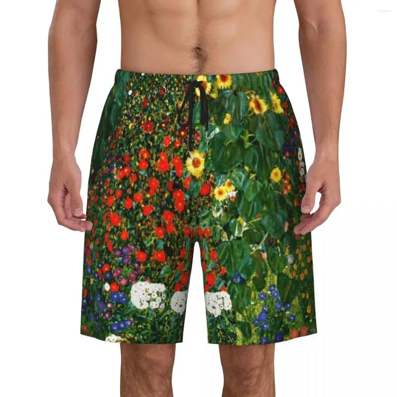 Herenshorts Boerderijtuin met zonnebloemen Zwembroek voor heren Zwemkleding Sneldrogend strandbord Gustav Klimt Art zwemboardshorts